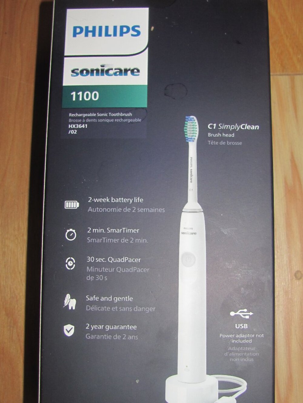 Philips Sonicare 1100 Electric Toothbrush. Rechargeable, White HX3641/02. NEW